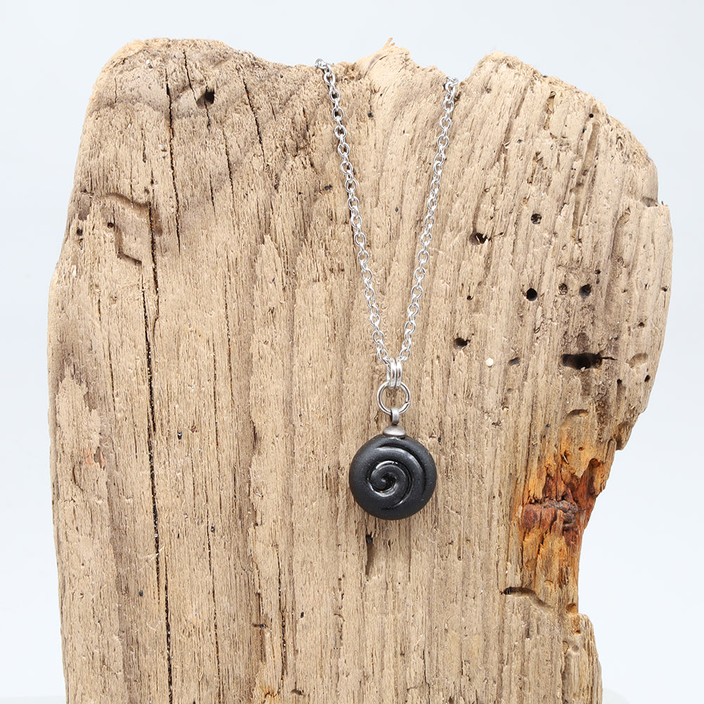 Frosted Black Spiral Charm Stainless Steel Necklace