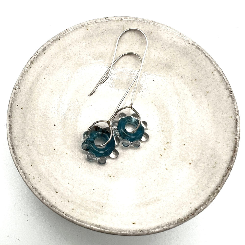 Sparkly Blue Water Droplet Silver Drop Earrings