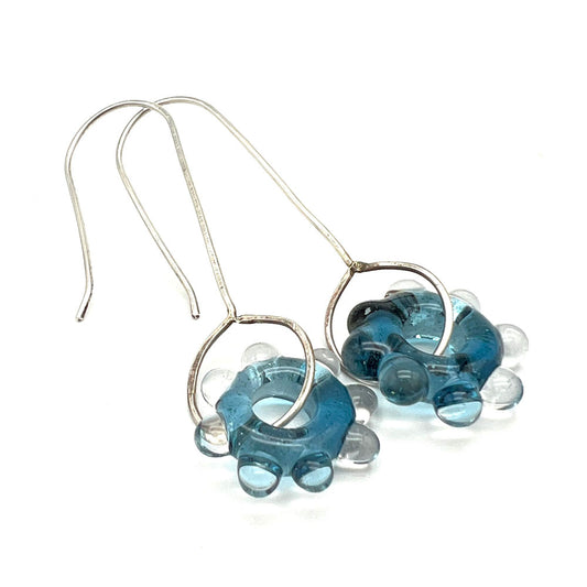Sparkly Blue Water Droplet Silver Drop Earrings