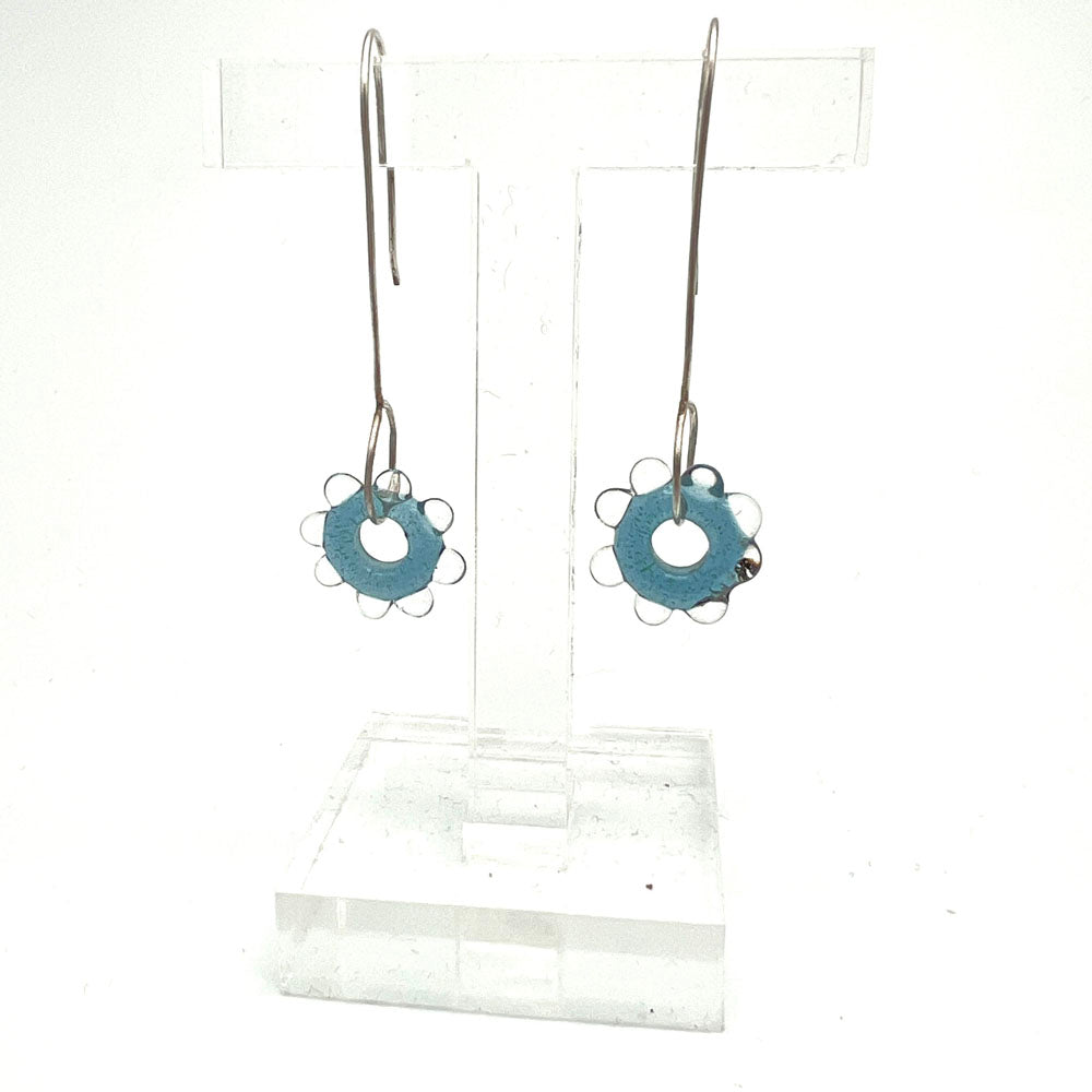 Sparkly Blue Water Droplet Silver Drop Earrings