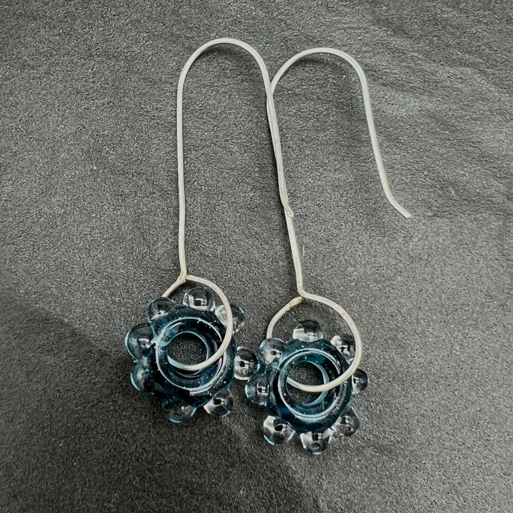 Sparkly Blue Water Droplet Silver Drop Earrings