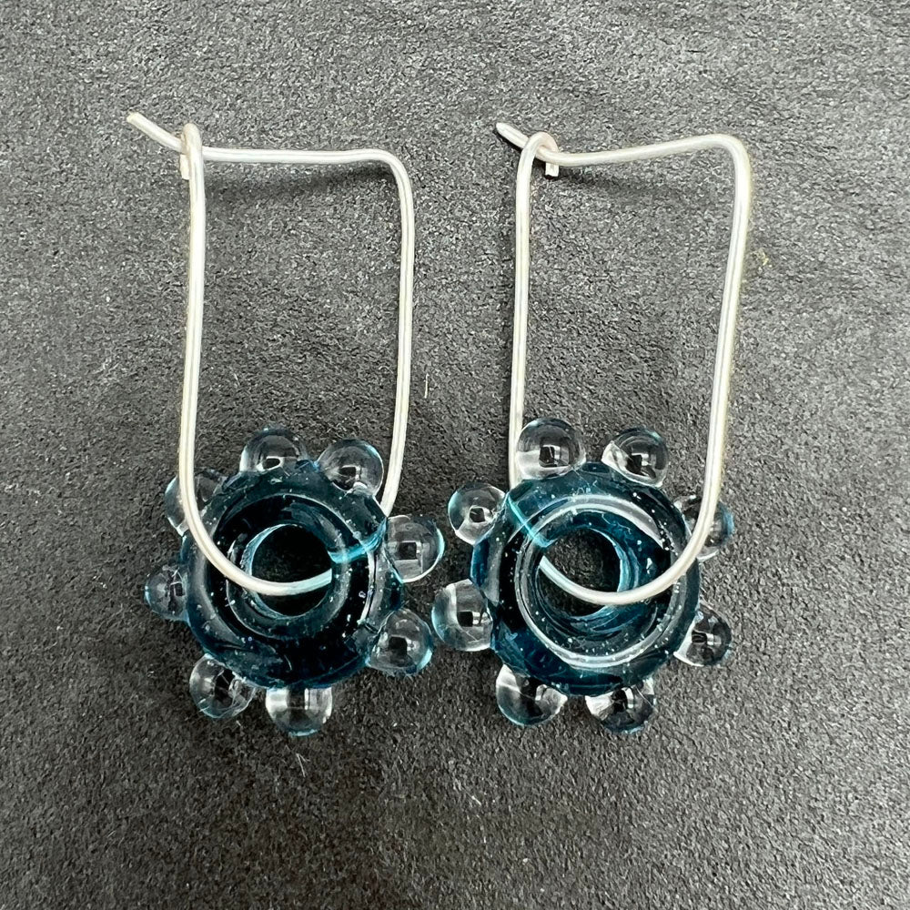 Sparkly Blue Water Droplet Silver Hoop Earrings