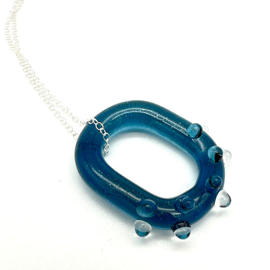 Sparkly Blue Water Droplet Glass Link Necklace