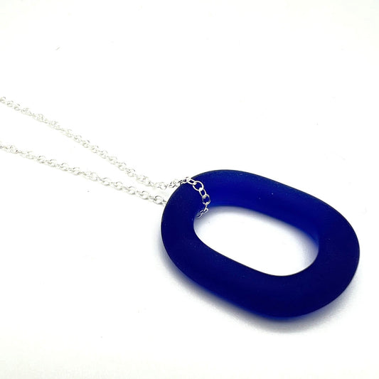 Frosted Blue Glass Link Necklace