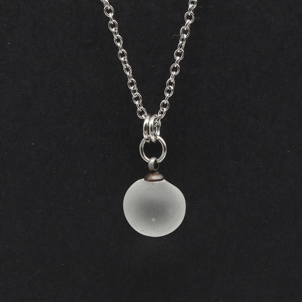 Frosted Clear Sphere Charm Stainless Steel Necklace