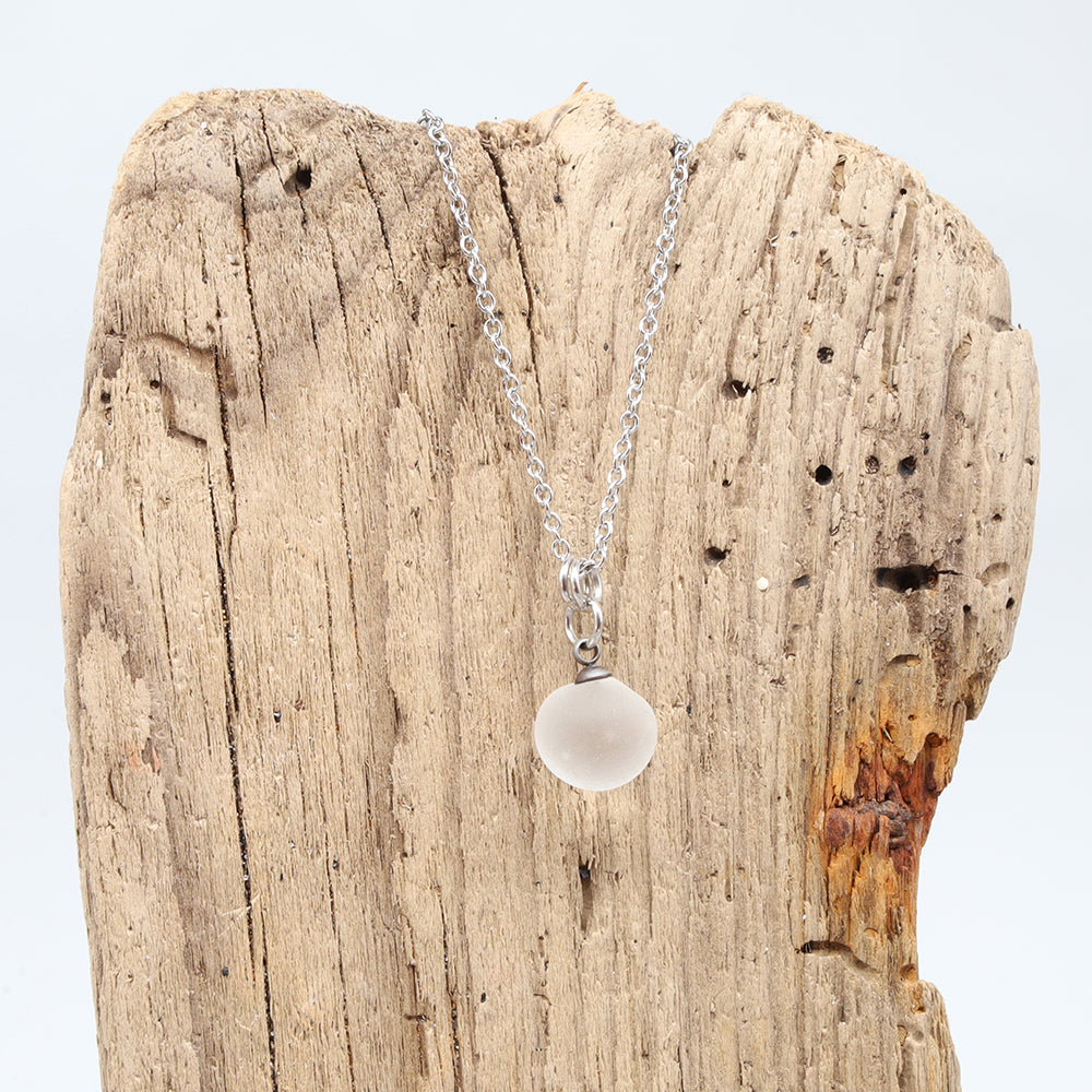 Frosted Clear Sphere Charm Stainless Steel Necklace