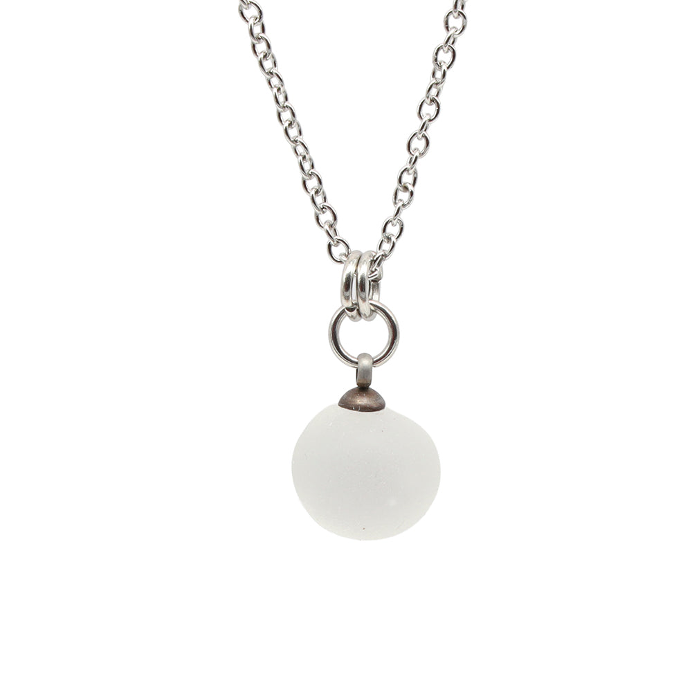 Frosted Clear Sphere Charm Stainless Steel Necklace