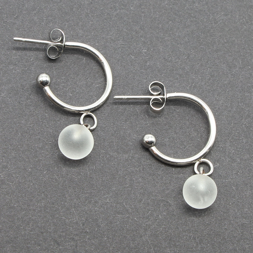Frosted Clear Glass Half Hoop Earrings