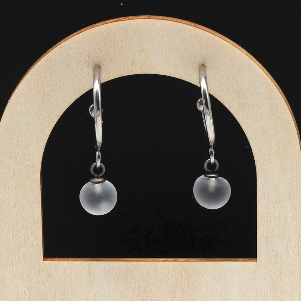 Frosted Clear Glass Half Hoop Earrings