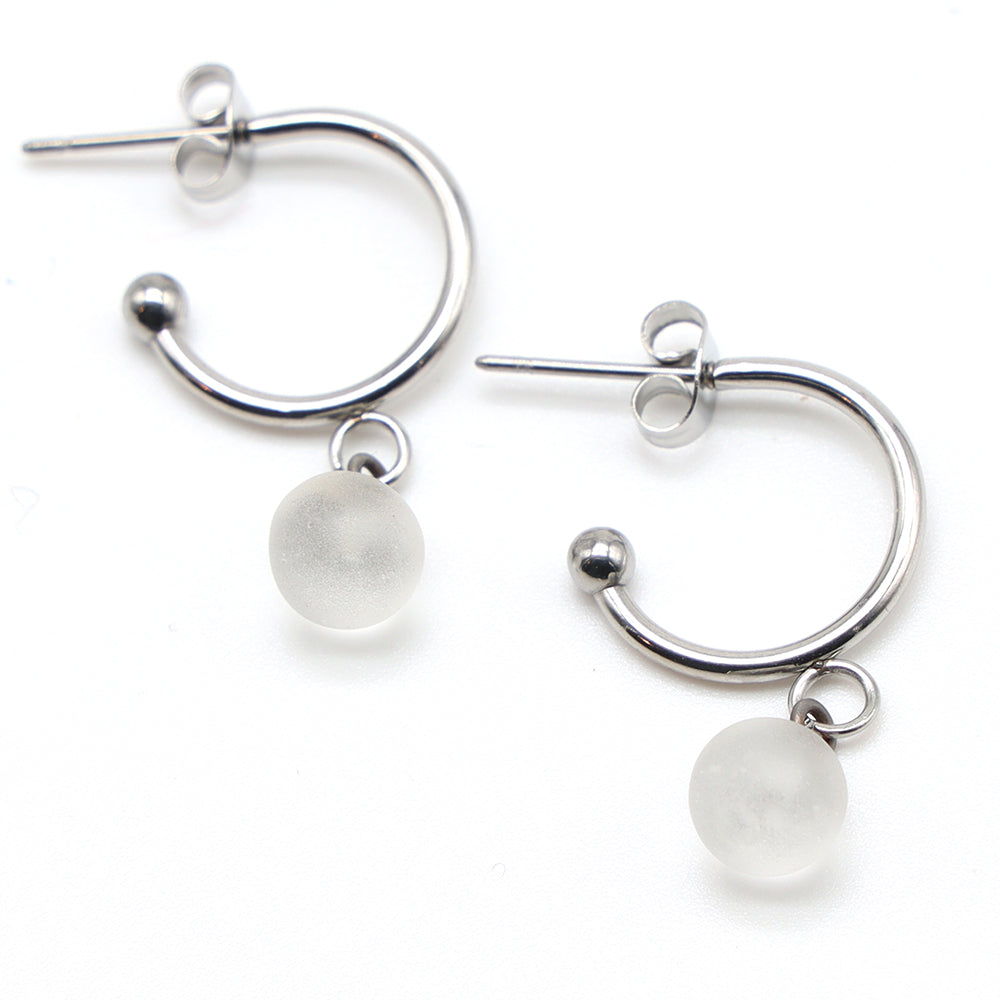 Frosted Clear Glass Half Hoop Earrings