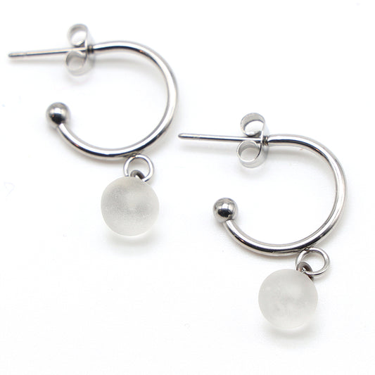 Frosted Clear Glass Half Hoop Earrings