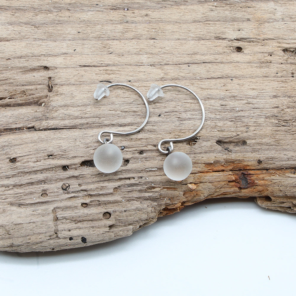 Frosted Clear Glass Hook Earrings