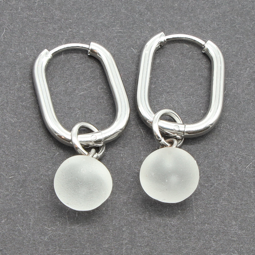 Frosted Clear Glass Oval Hoop Earrings