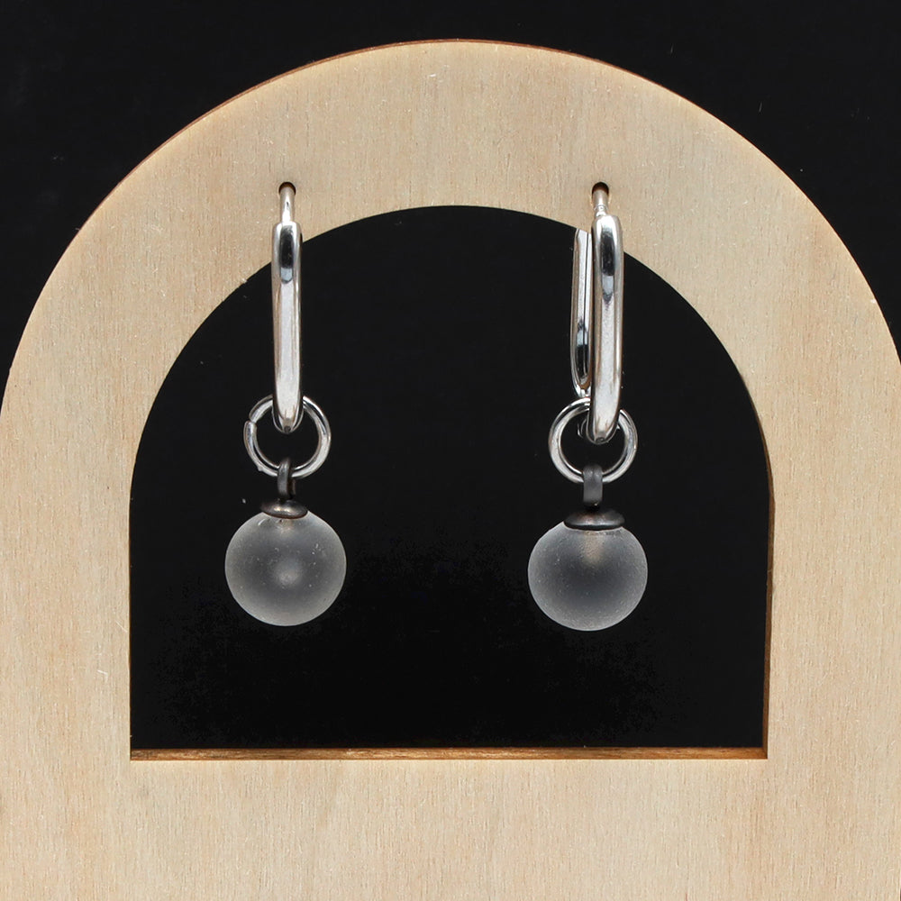 Frosted Clear Glass Oval Hoop Earrings