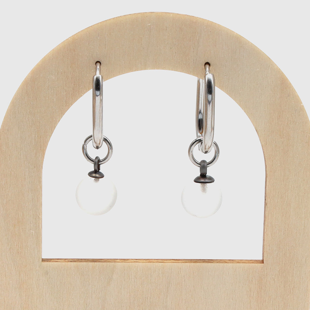 Frosted Clear Glass Oval Hoop Earrings
