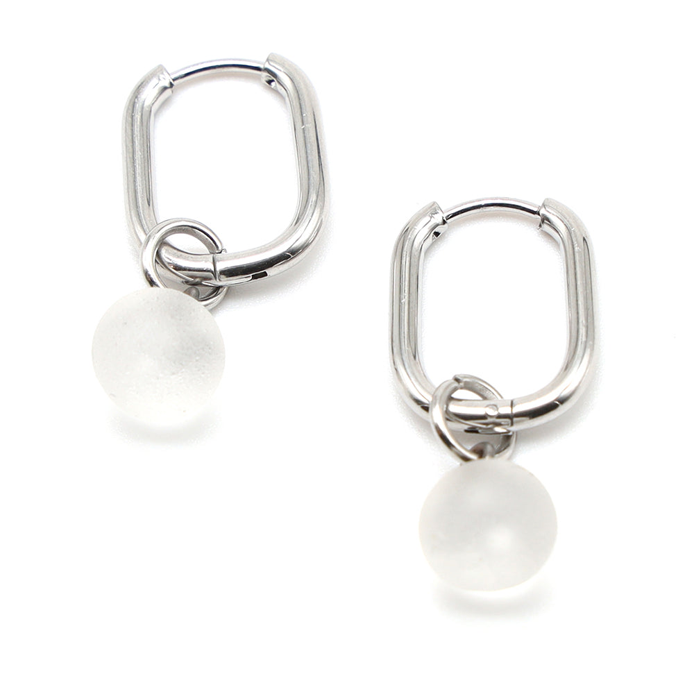 Frosted Clear Glass Oval Hoop Earrings
