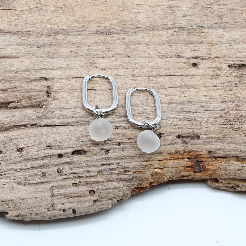 Frosted Clear Glass Oval Hoop Earrings