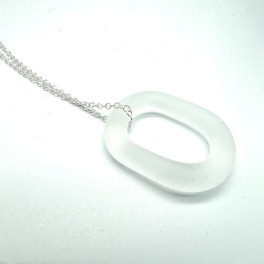 Frosted Clear Glass Link Necklace