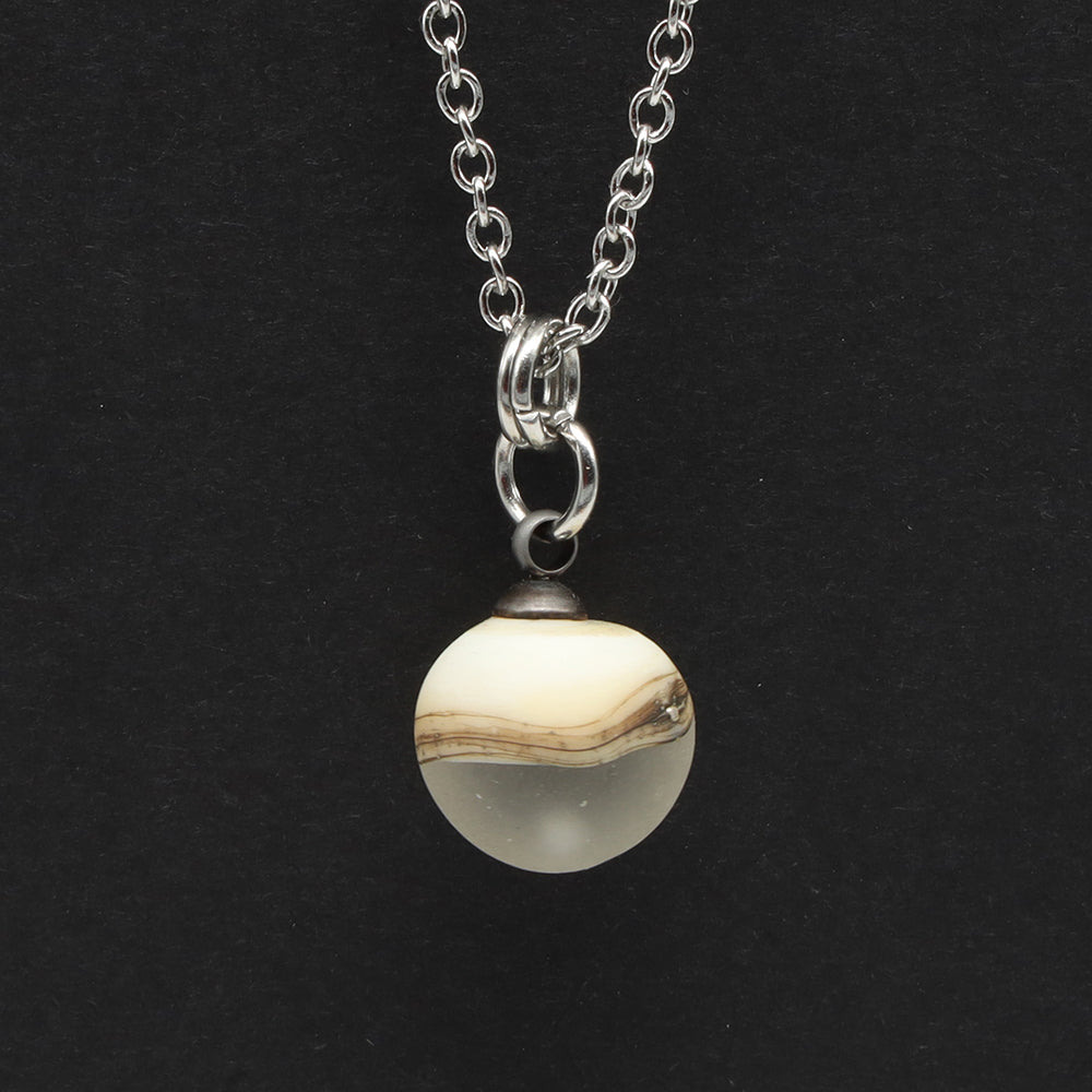 Clear and Ivory Sphere Charm Stainless Steel Necklace