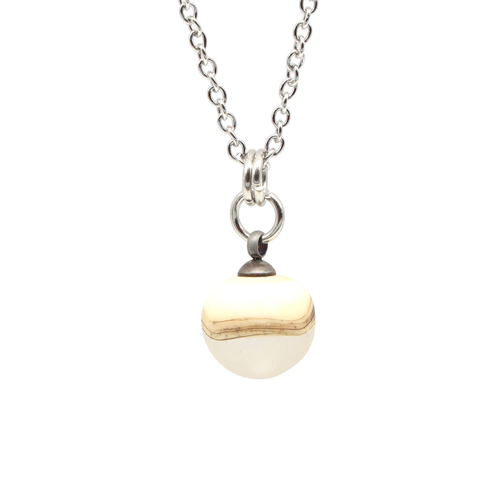 Clear and Ivory Sphere Charm Stainless Steel Necklace