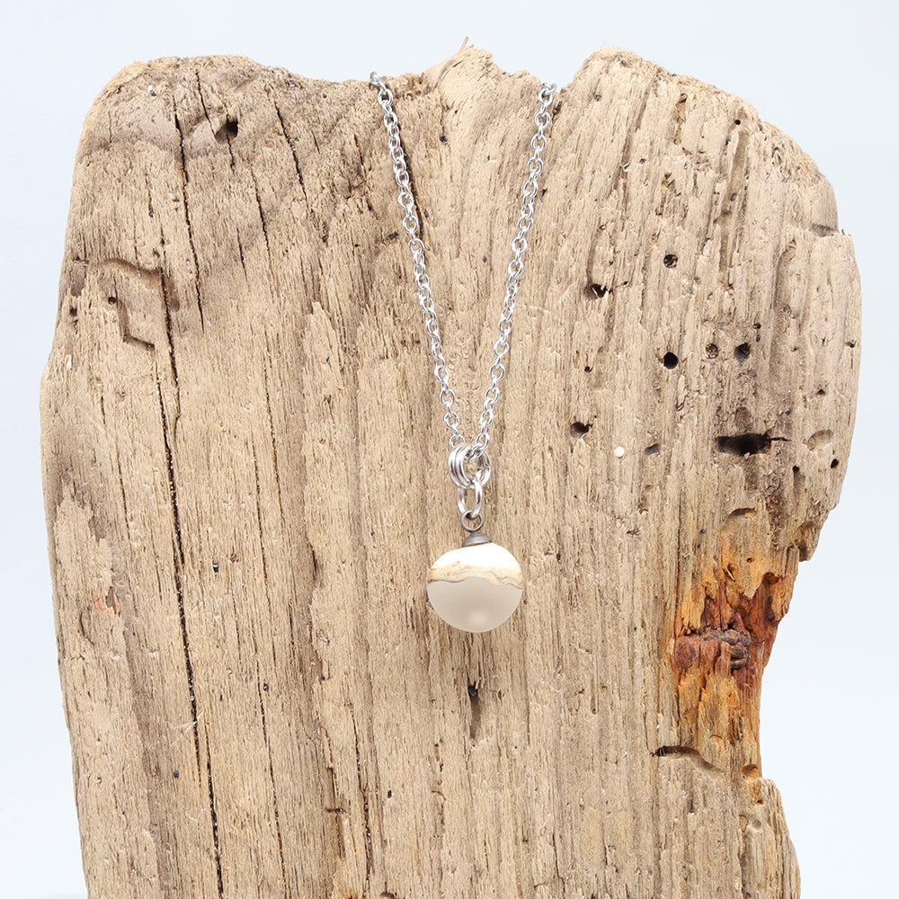 Clear and Ivory Sphere Charm Stainless Steel Necklace