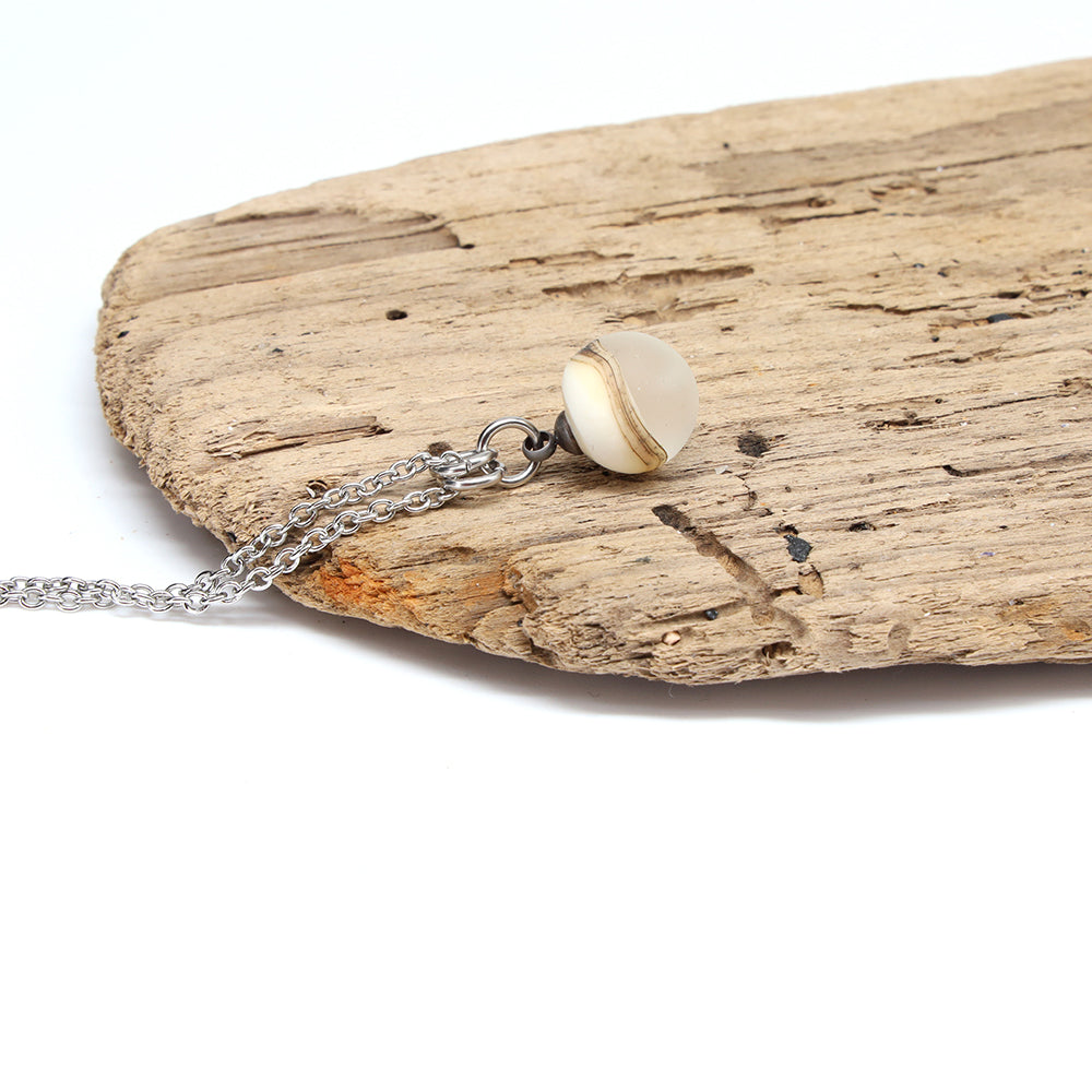 Clear and Ivory Sphere Charm Stainless Steel Necklace