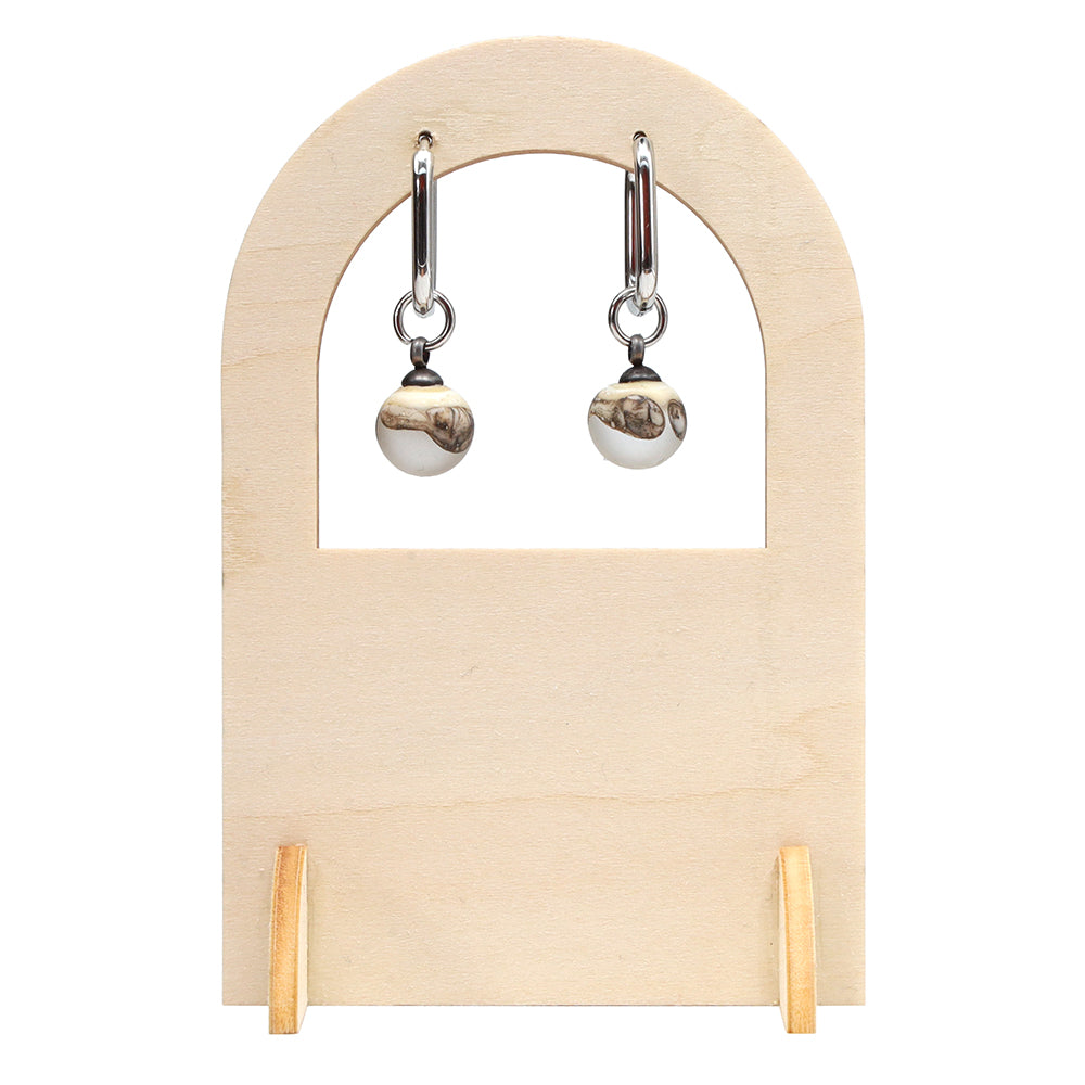 Frosted Clear and Ivory Glass Oval Hoop Earrings