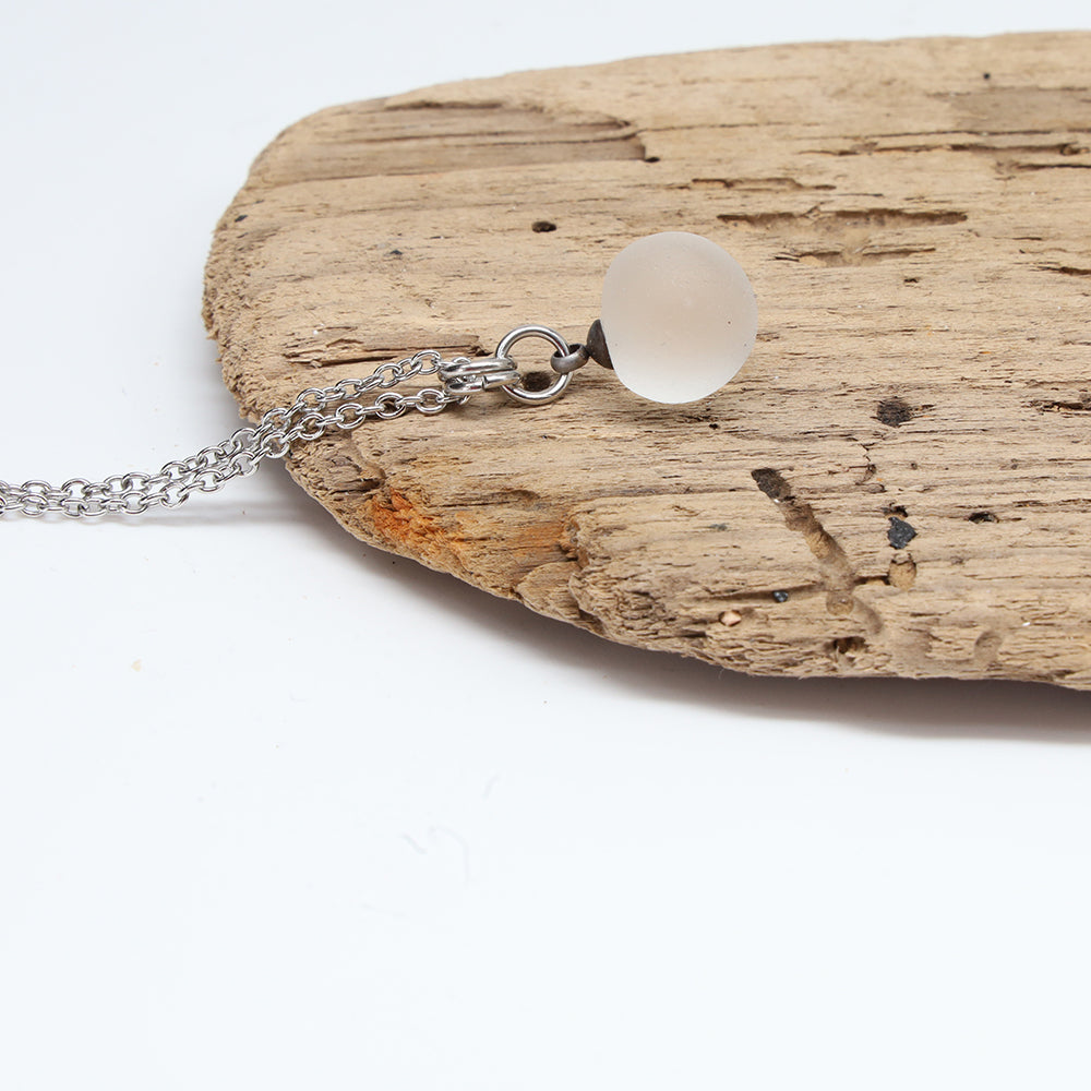 Frosted Clear Sphere Charm Stainless Steel Necklace