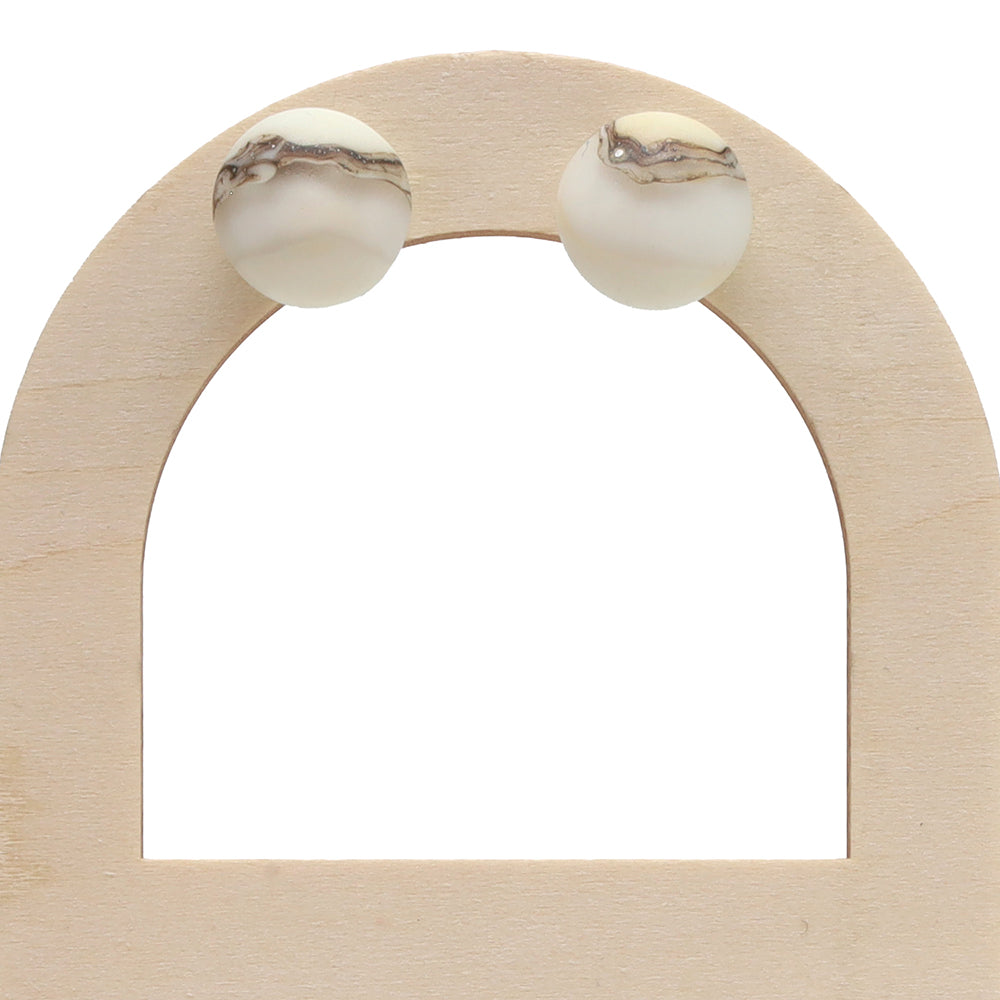 Frosted Clear and Ivory Glass Stud Earrings