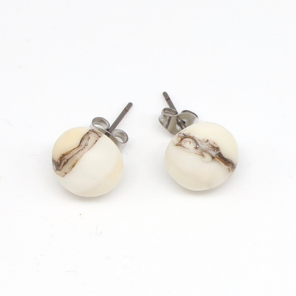 Frosted Clear and Ivory Glass Stud Earrings
