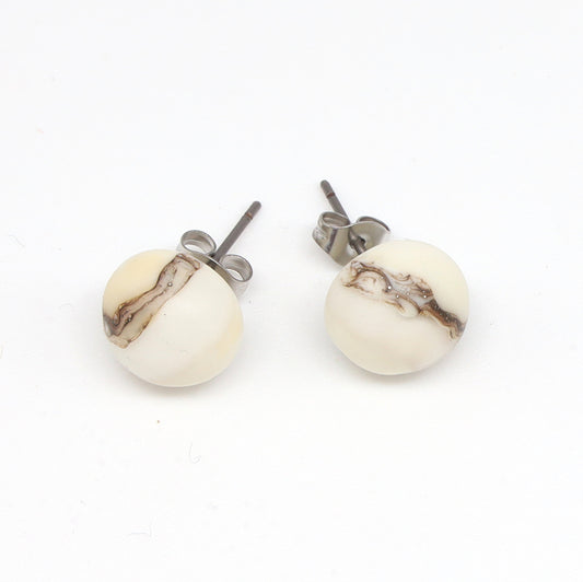 Frosted Clear and Ivory Glass Stud Earrings