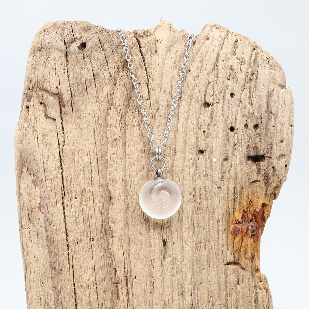 Frosted Clear Spiral Charm Stainless Steel Necklace