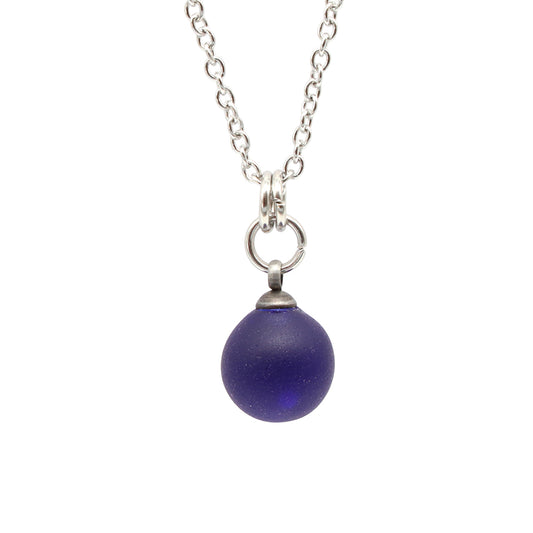 Frosted Dark Blue Sphere Charm Stainless Steel Necklace
