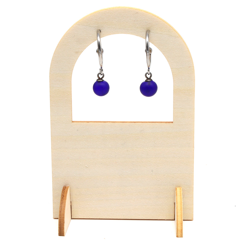Frosted Dark Blue Glass Half Hoop Earrings