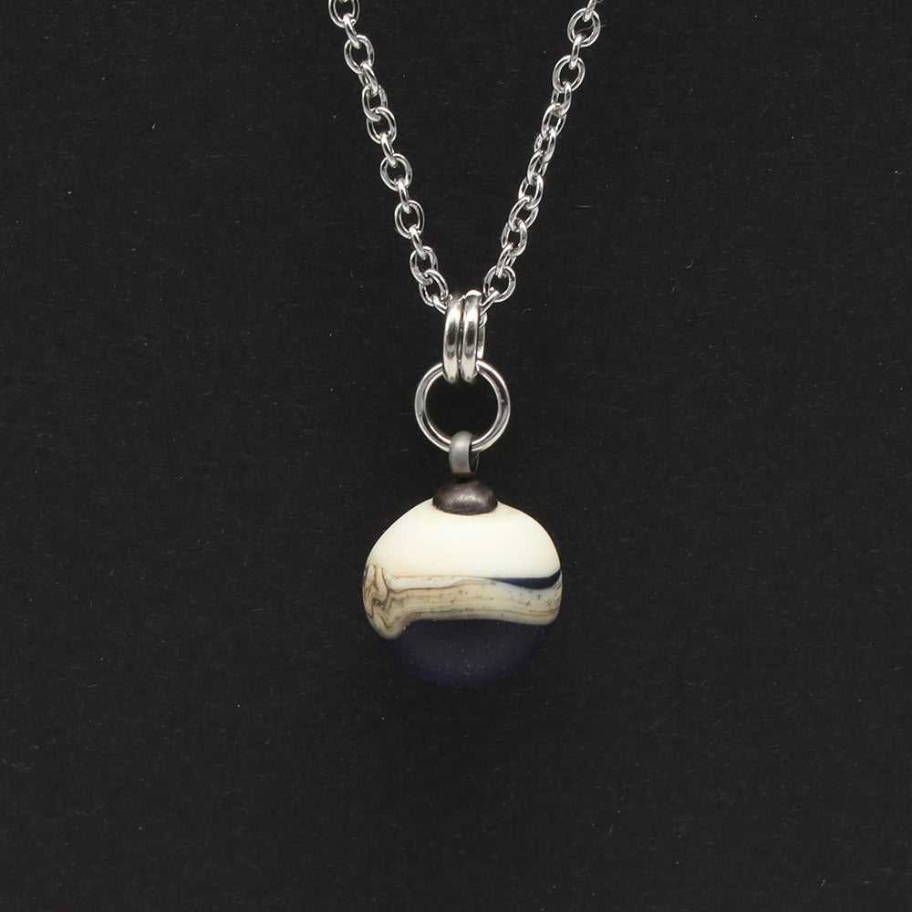 Dark Blue and Ivory Sphere Charm Stainless Steel Necklace