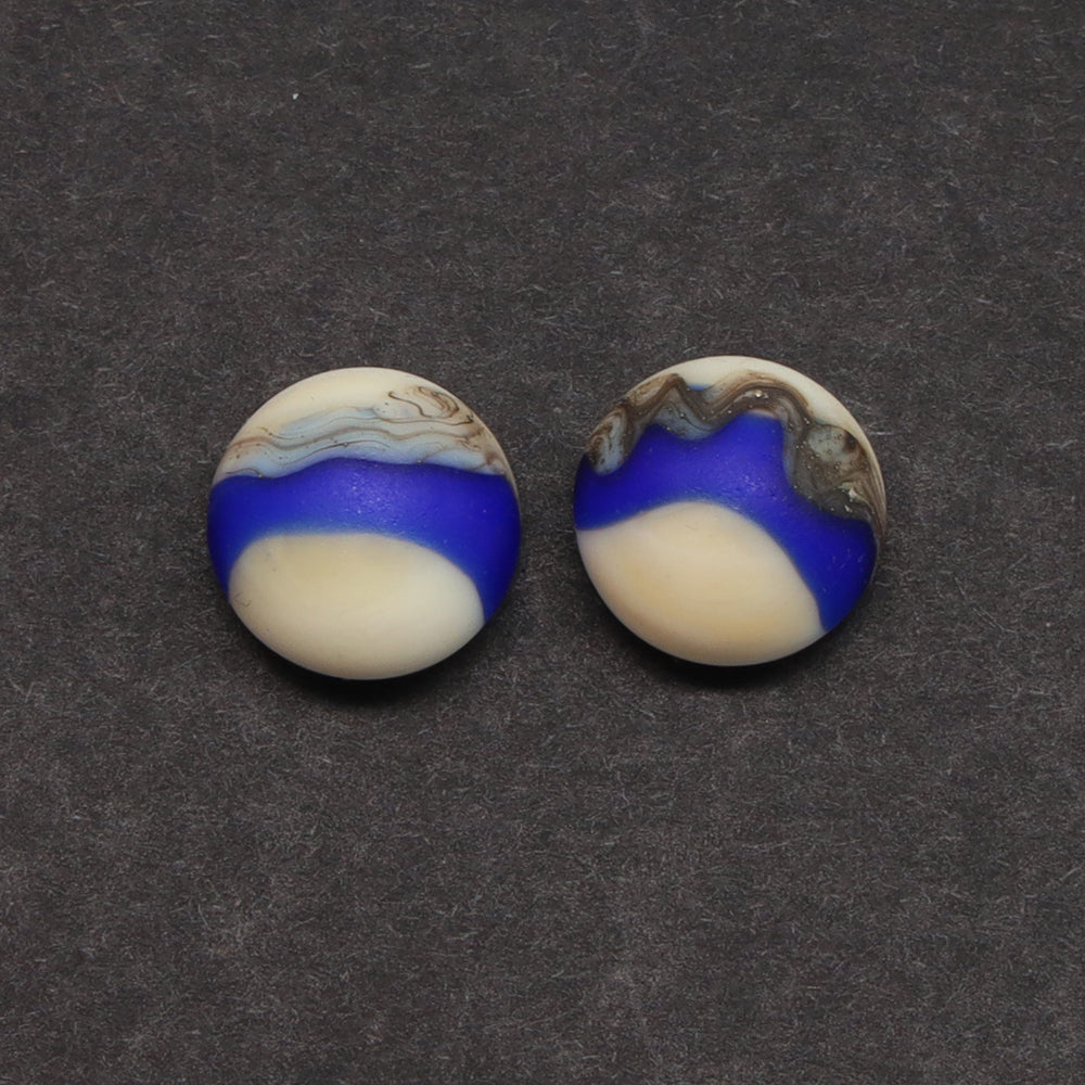 Frosted Dark Blue and Ivory Glass Stud Earrings
