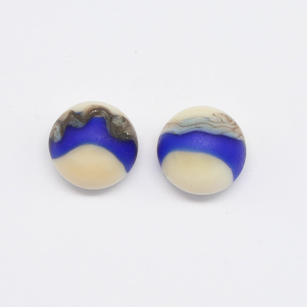 Frosted Dark Blue and Ivory Glass Stud Earrings