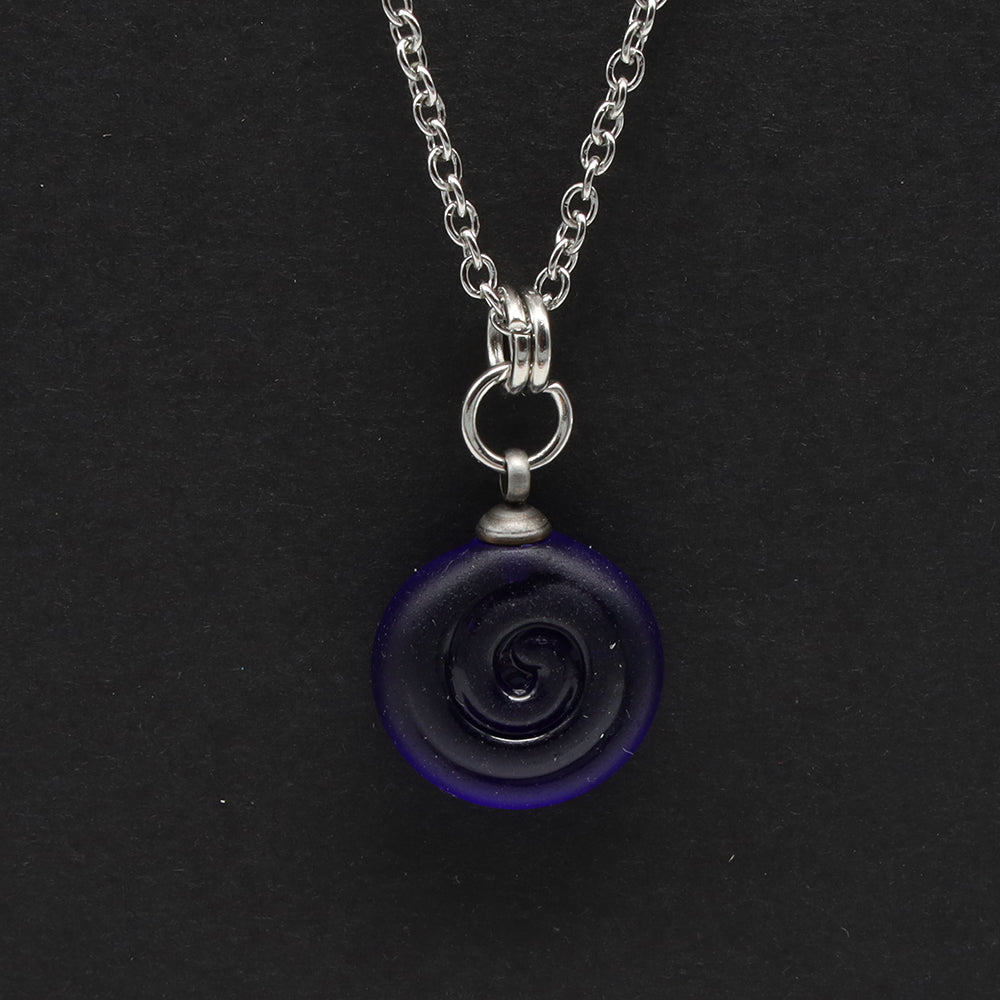 Frosted Dark Blue Spiral Charm Stainless Steel Necklace