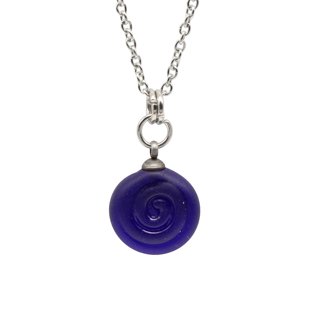 Frosted Dark Blue Spiral Charm Stainless Steel Necklace
