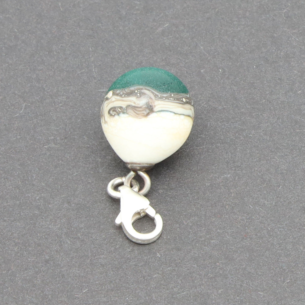 Frosted Teal & Silvered Ivory Droplet Charm