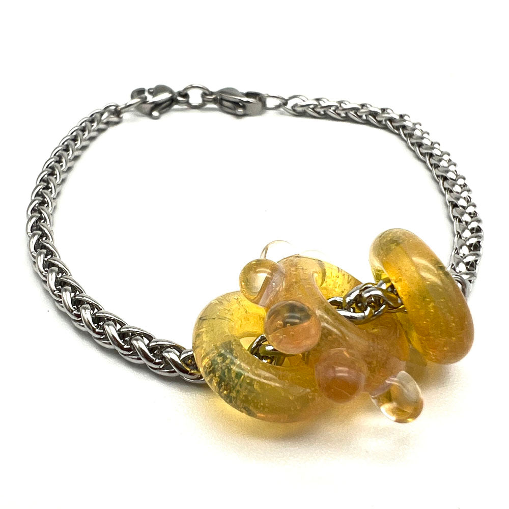 Bracelet with 3 golden droplet glass beads