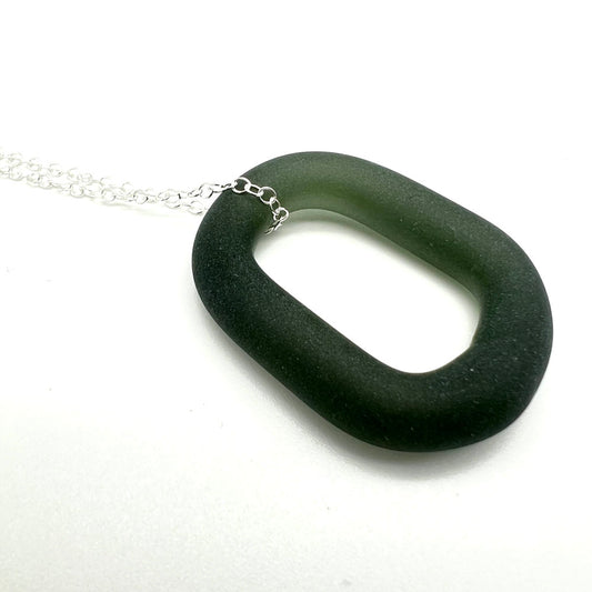 Frosted Gray Glass Link Necklace