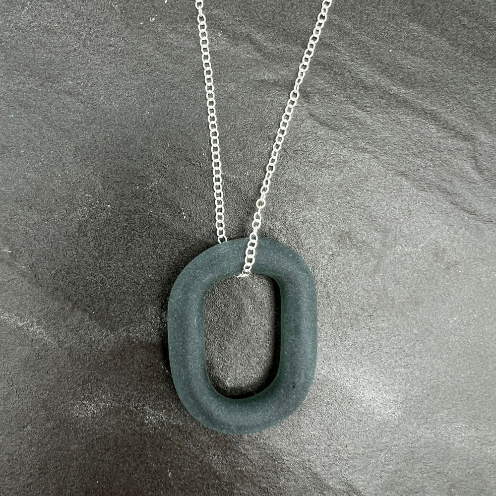 Frosted Gray Glass Link Necklace