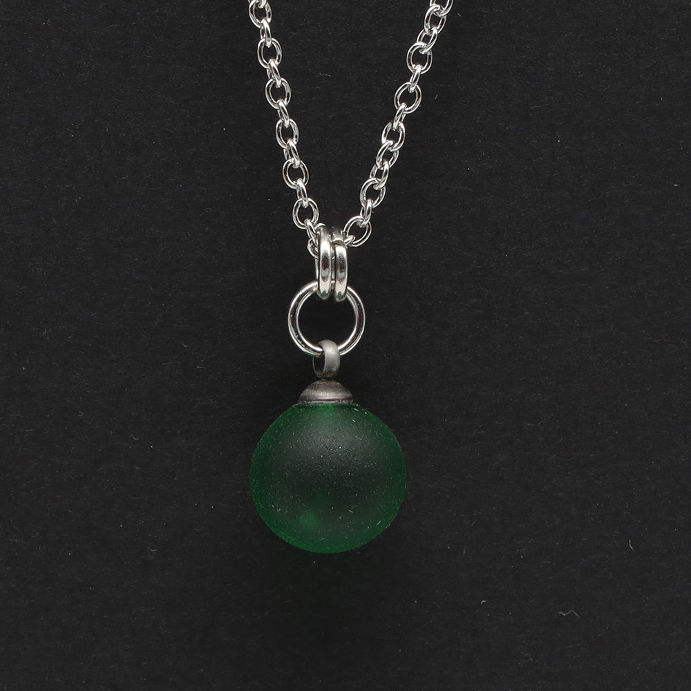 Frosted Green Sphere Charm Stainless Steel Necklace