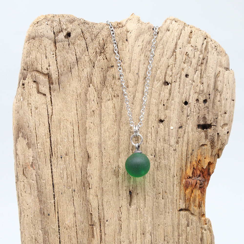 Frosted Green Sphere Charm Stainless Steel Necklace
