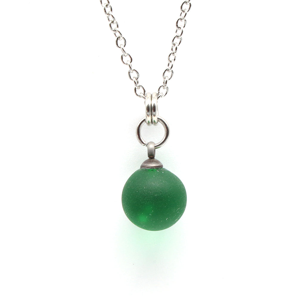 Frosted Green Sphere Charm Stainless Steel Necklace