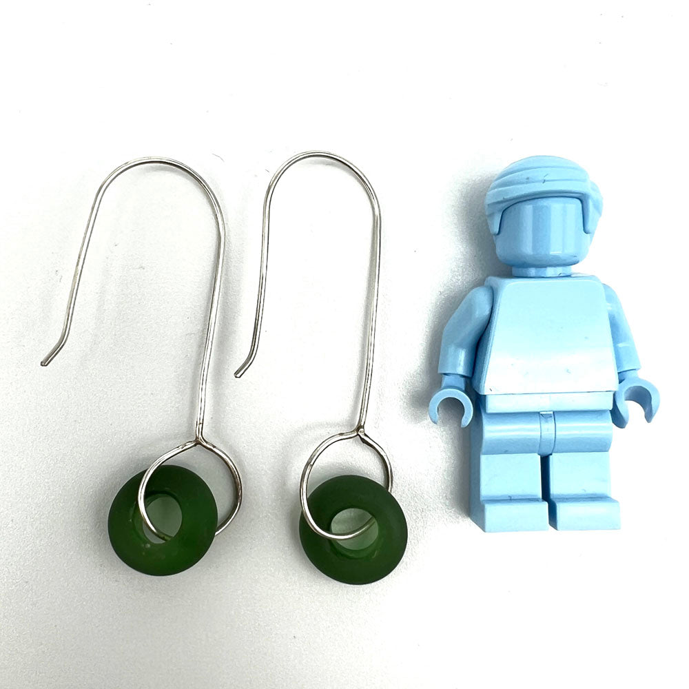 Frosted Green Silver Drop Earrings