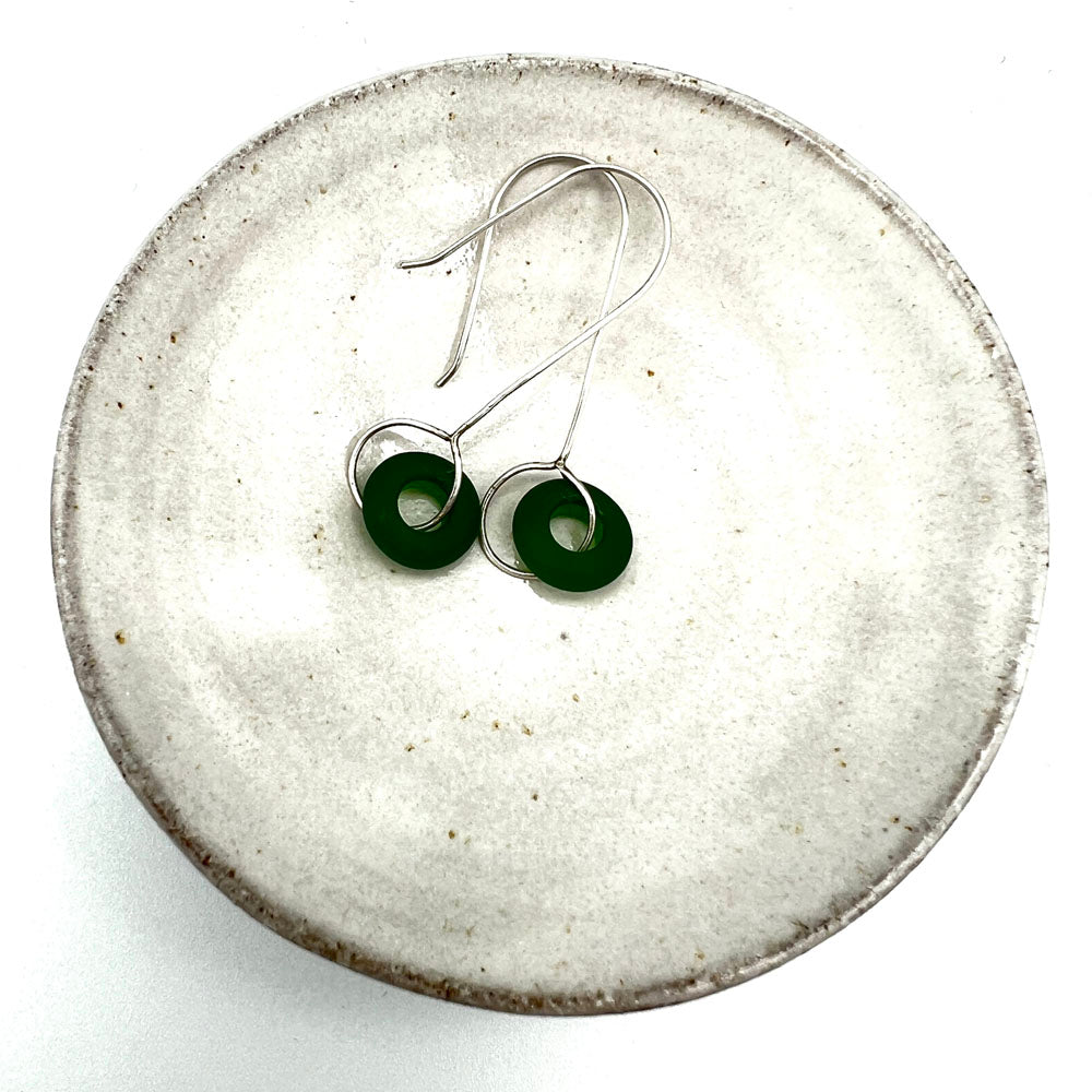 Frosted Green Silver Drop Earrings