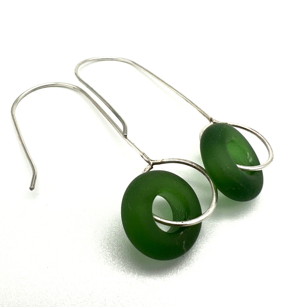 Frosted Green Silver Drop Earrings