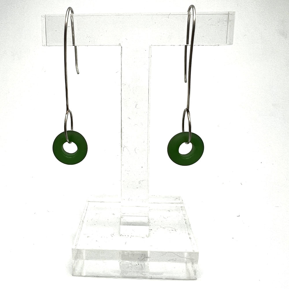 Frosted Green Silver Drop Earrings